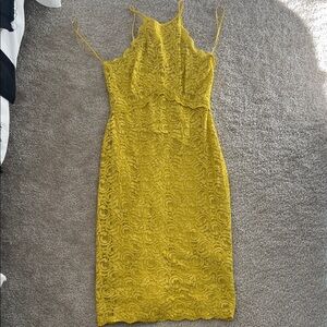 Zara Vibrant Yellow Lace Midi Dress